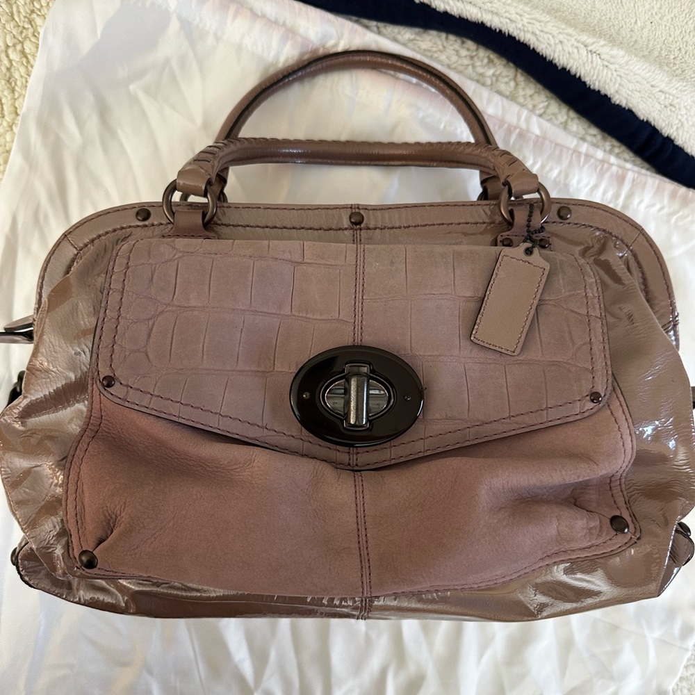 COACH SADIE EXOTIC CROCODILE SUEDE PATENT HANDBAG SATCHEL PURSE CONVERTIBLE